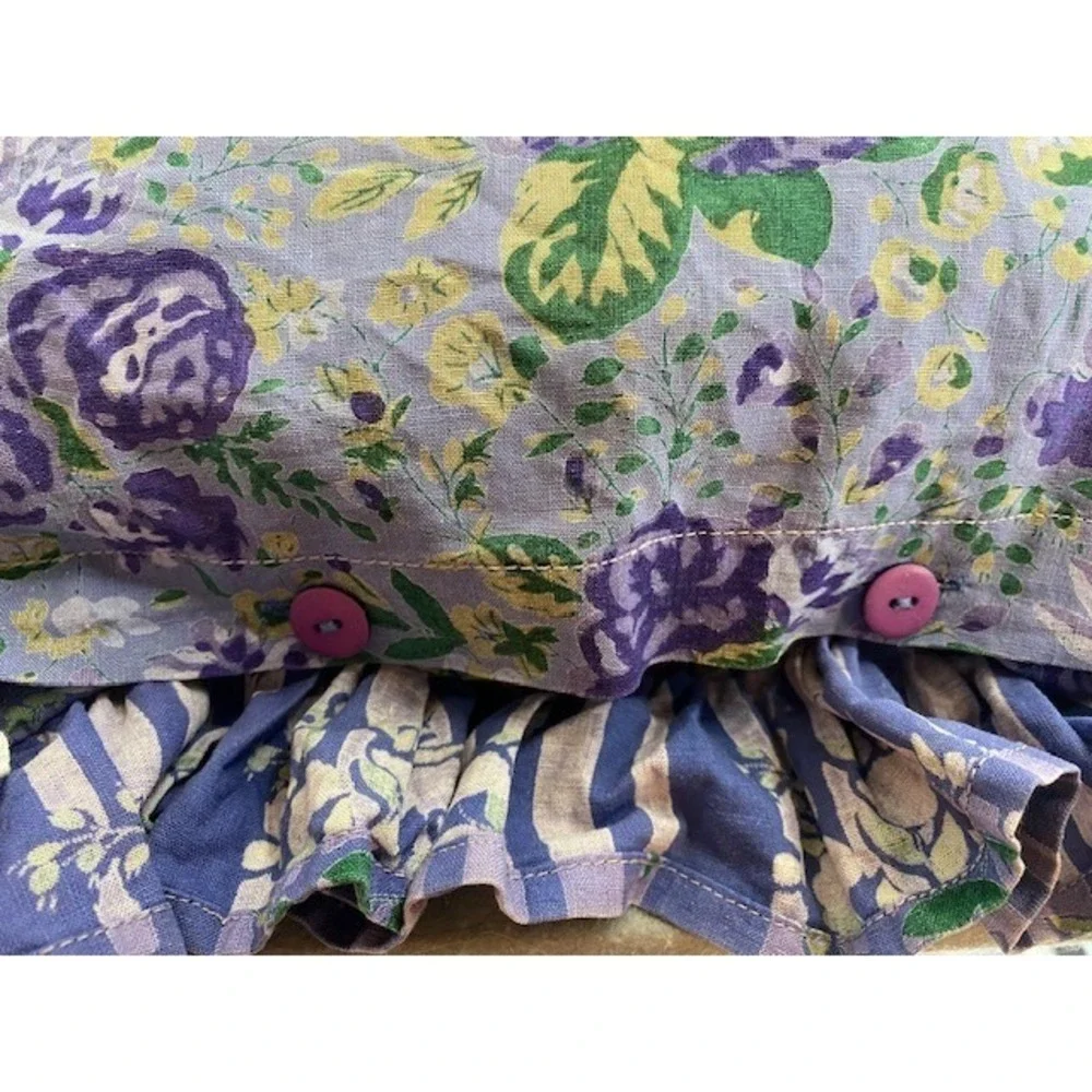 April Cornell Floral Ruffled Pillow Covers Purple‎ Green Cotton Set of 2 Vintage